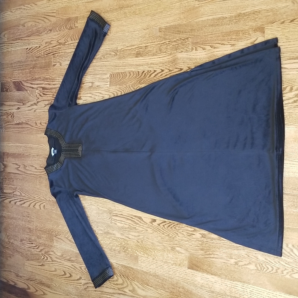 (M) Jones New York Black Velvet Dress Sweet Zipper 3/4 Length Sleeves Tunic